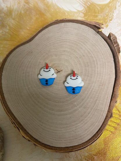 Snowman Cupcake Stud Earrings