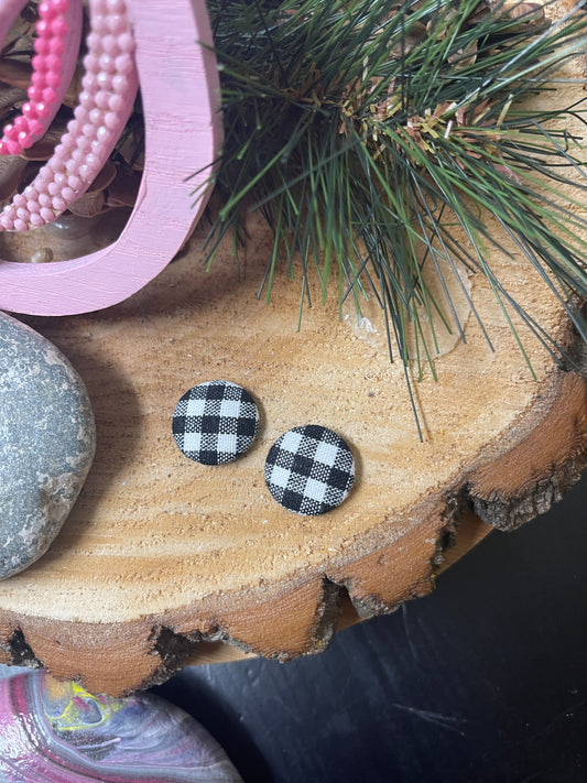 Black and White Checkered Fabric Stud  EarringsPink tiful of LOVE