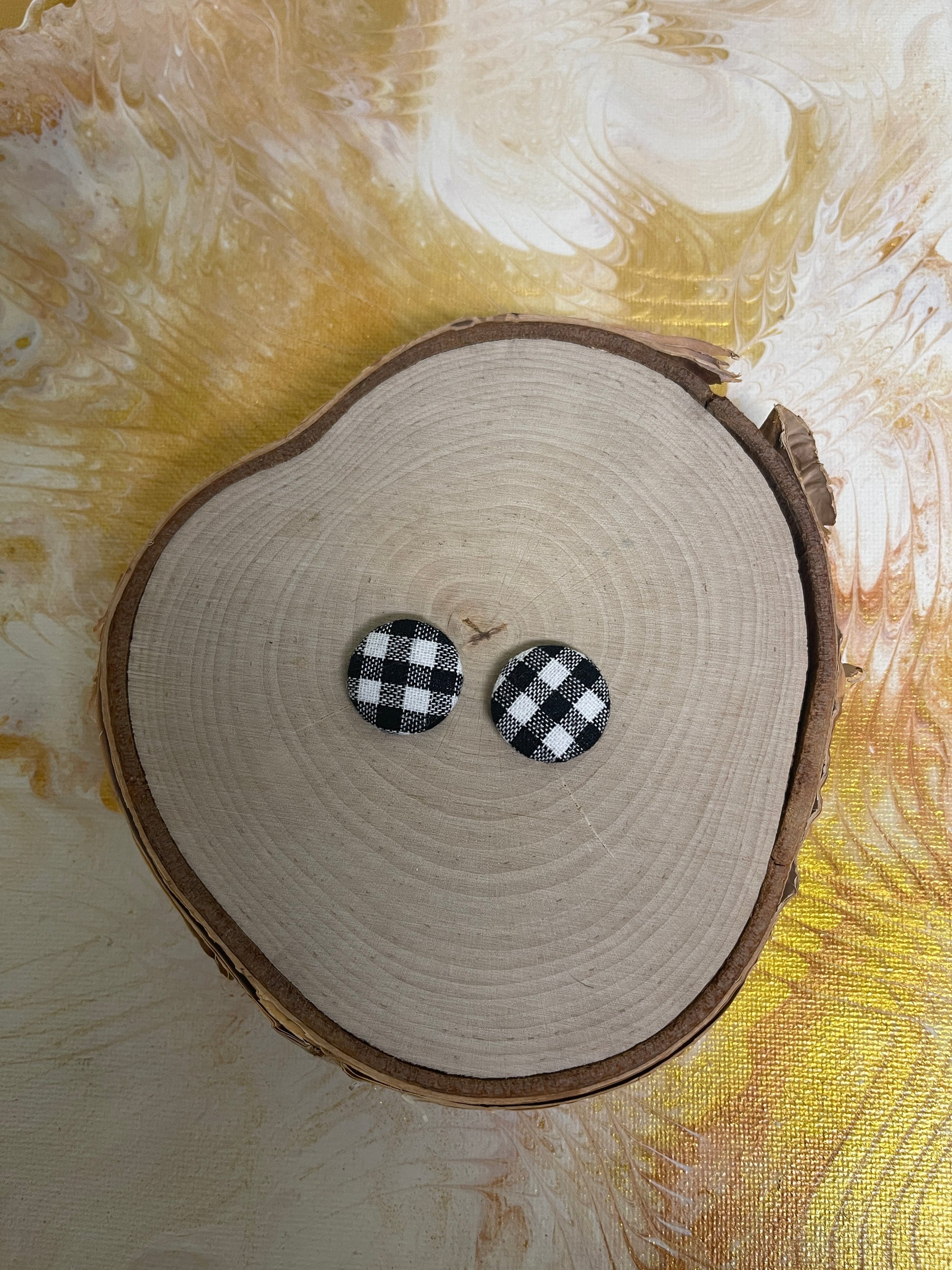 Black and White Checkered Fabric Stud  EarringsPink tiful of LOVE