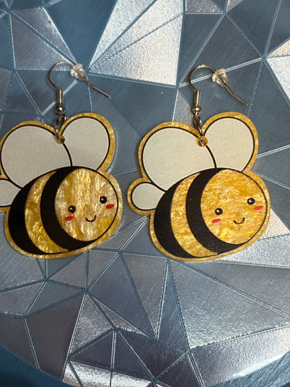 Shimmer Bee Dangle Earrings – Cute Resin Bumblebee Jewelry