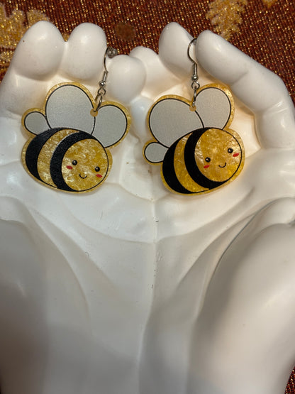 Shimmer Bee Dangle Earrings – Cute Resin Bumblebee Jewelry