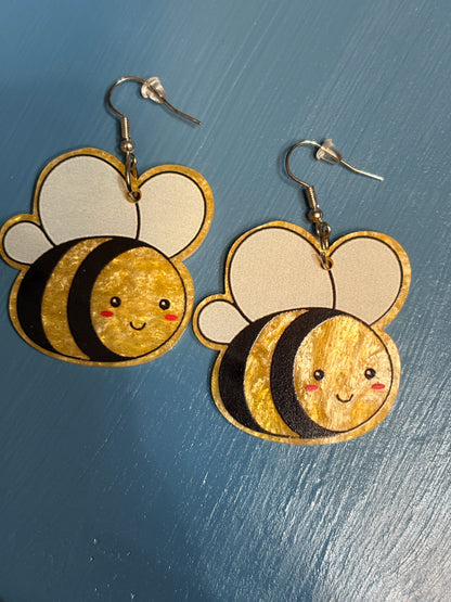 Shimmer Bee Dangle Earrings – Cute Resin Bumblebee Jewelry