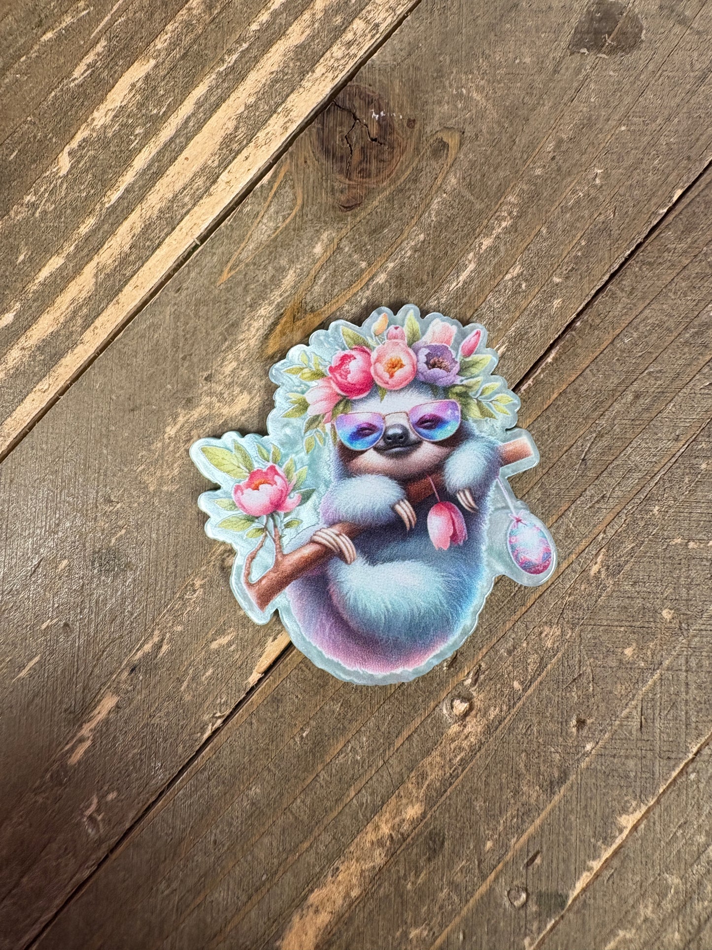 Floral Crown Sloth Magnet – Whimsical Pastel Woodland Decor