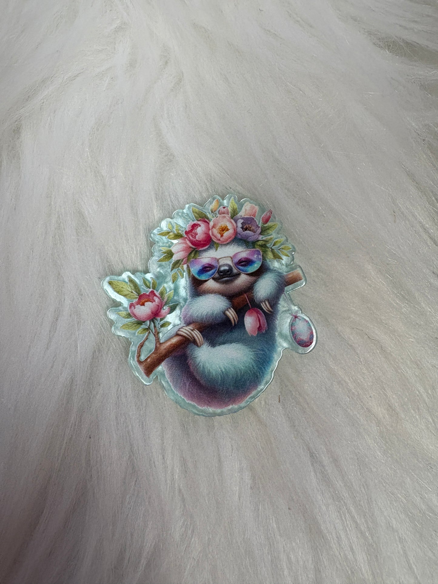 Floral Crown Sloth Magnet – Whimsical Pastel Woodland Decor