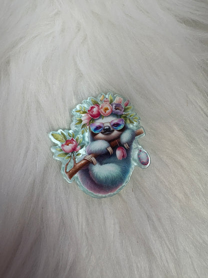 Floral Crown Sloth Magnet – Whimsical Pastel Woodland Decor