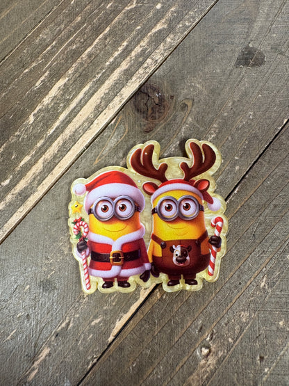 Santa & Reindeer Holiday Duo Magnet – Cute Yellow Characters Christmas Decor
