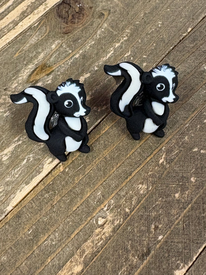 So Stinkin Cute Skunk Stud Earrings– Adorable Black & White Woodland Jewelry