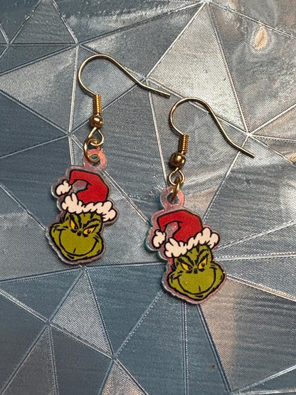 Cheeky Holiday Grinch Earrings – Festive Acrylic Christmas Charm Jewelry