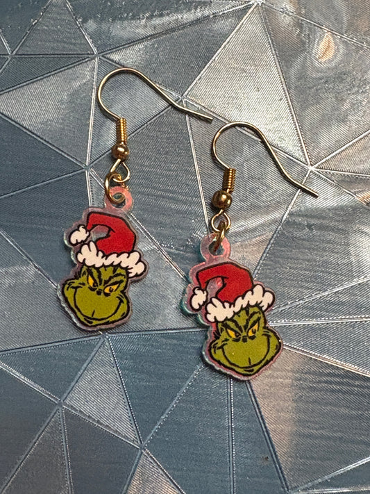 Cheeky Holiday Grinch Earrings – Festive Acrylic Christmas Charm Jewelry