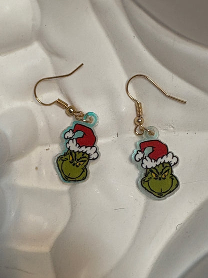 Cheeky Holiday Grinch Earrings – Festive Acrylic Christmas Charm Jewelry