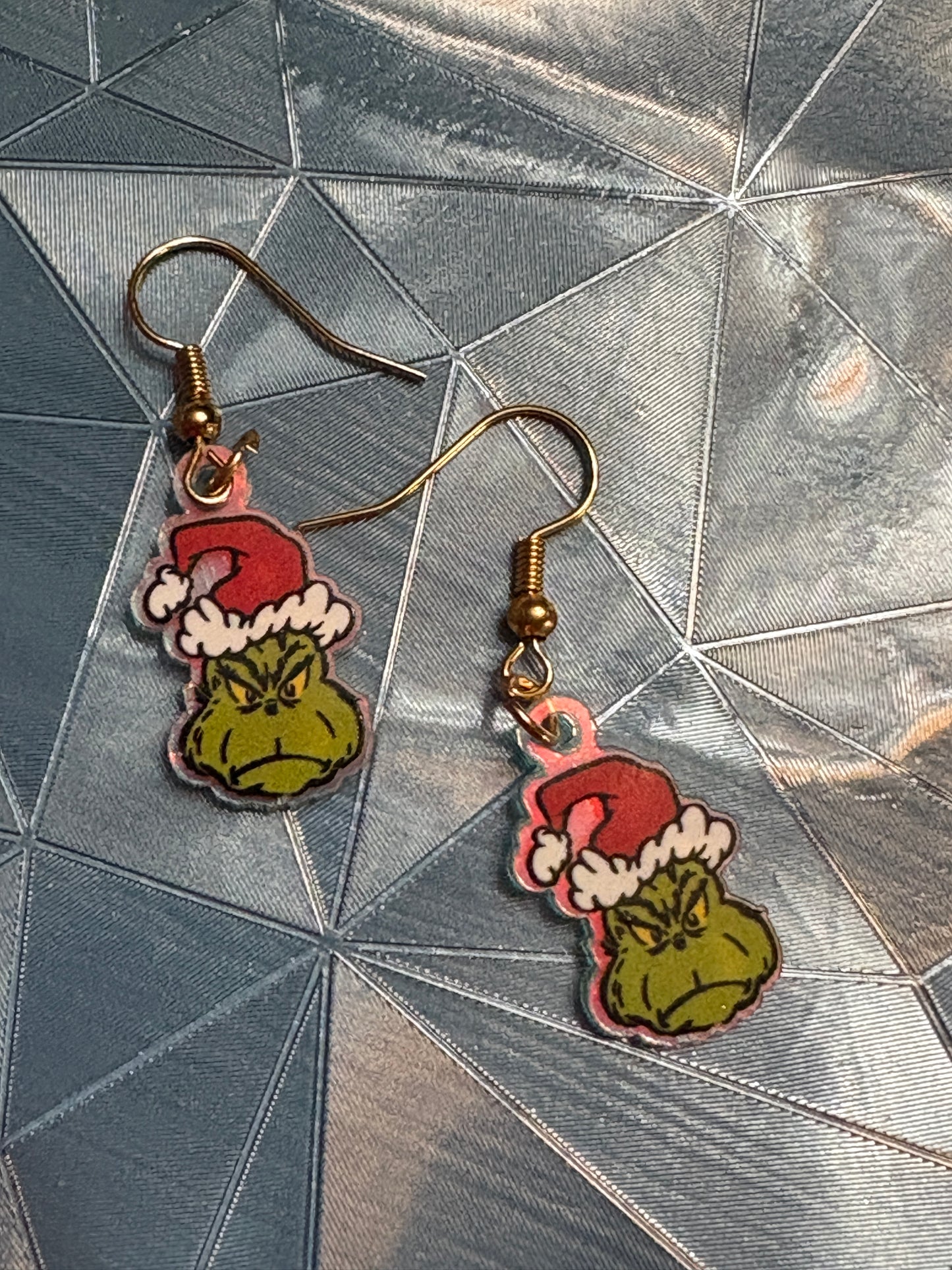 Grumpy Holiday Grinch Charm Earrings – Playful Acrylic Christmas Jewelry