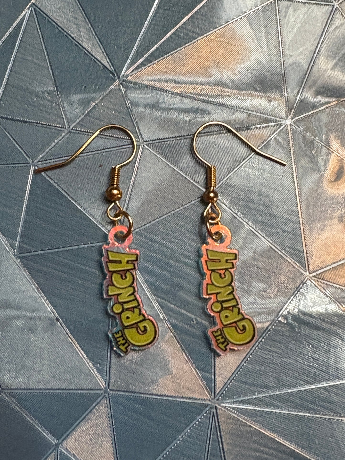 “The Grinch” Word Charm Earrings – Playful Acrylic Holiday Jewelry