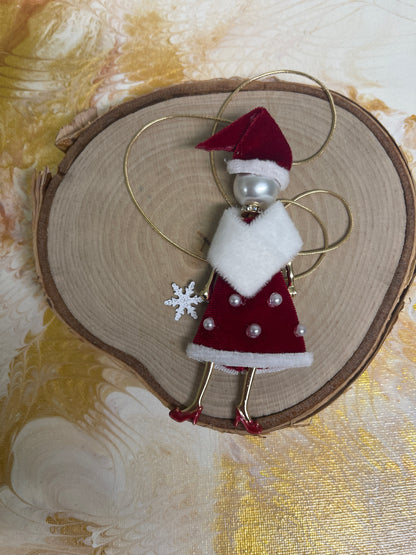 Christmas Doll Dress Pendant on a gold Chain Necklace