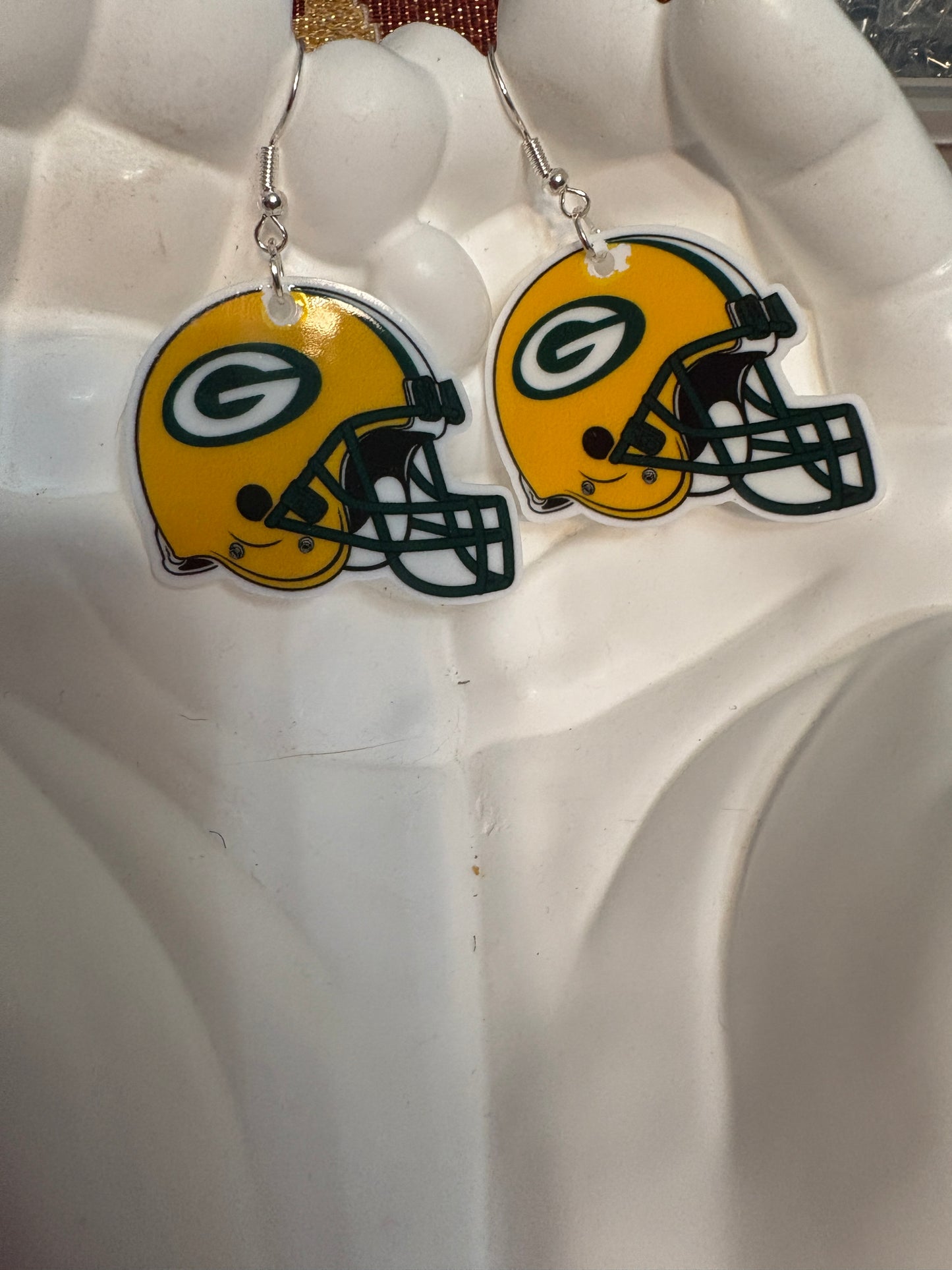 Green Bay Football Helmet Earrings – Game-Day Acrylic &amp; Stainless Steel Fan Jewelry