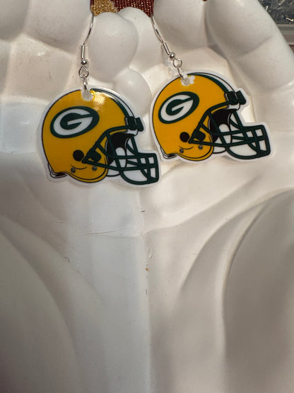 Green Bay Football Helmet Earrings – Game-Day Acrylic &amp; Stainless Steel Fan Jewelry