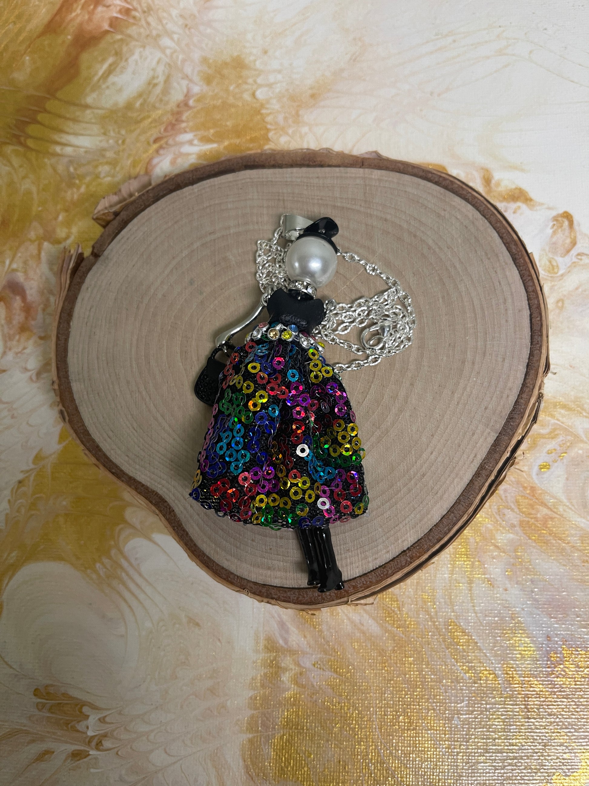 Christmas Fashion Doll   Pendant on a silver Chain NecklacePink tiful of LOVE