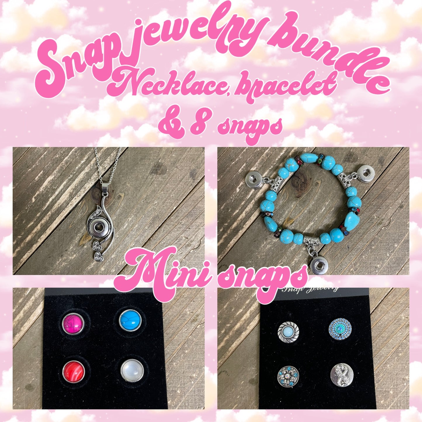 Mini Ginger Snap Bundle includes snap necklace, snap bracelet and 8 snaps