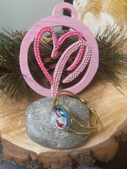 Santa &amp; Frosty on a Single Gold Bangle Cuff BraceletPink tiful of LOVE