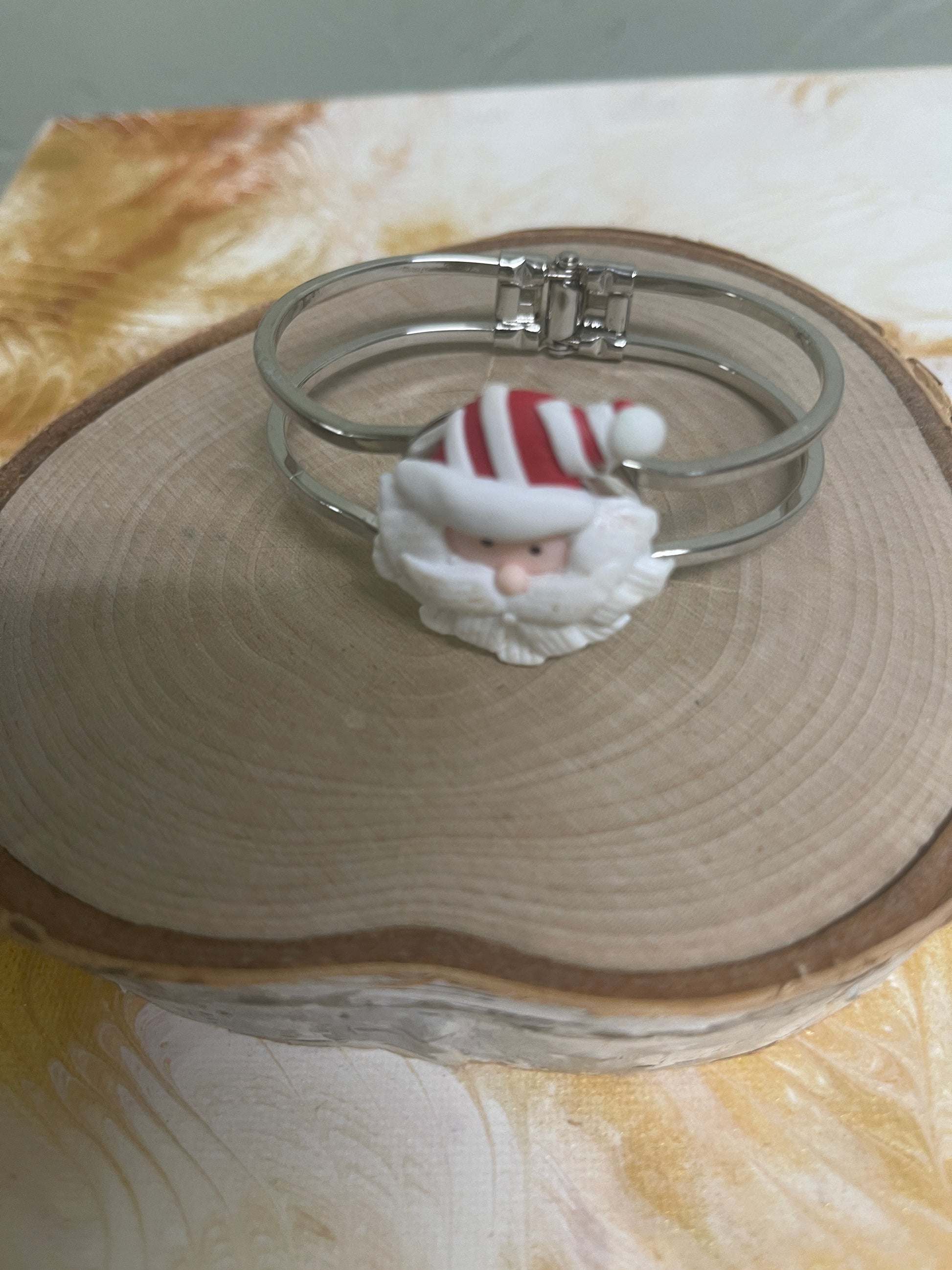 Santa on a silver hinged bracelet-Christmas JewelryPink tiful of LOVE