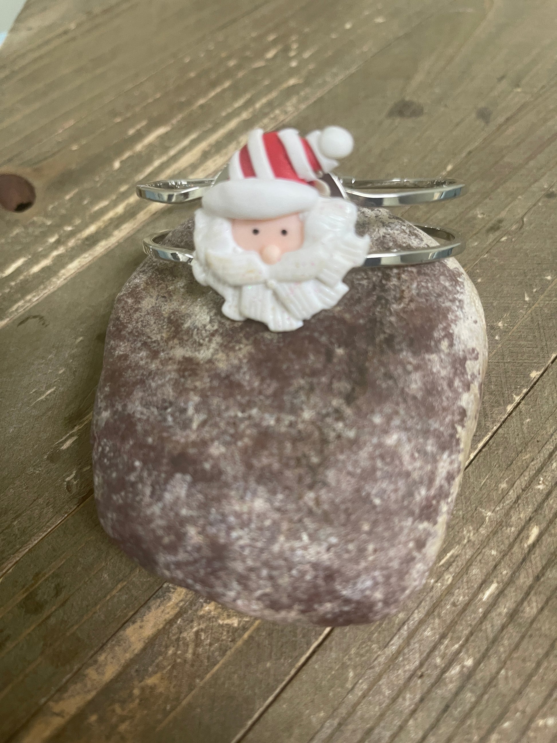Santa on a silver hinged bracelet-Christmas JewelryPink tiful of LOVE