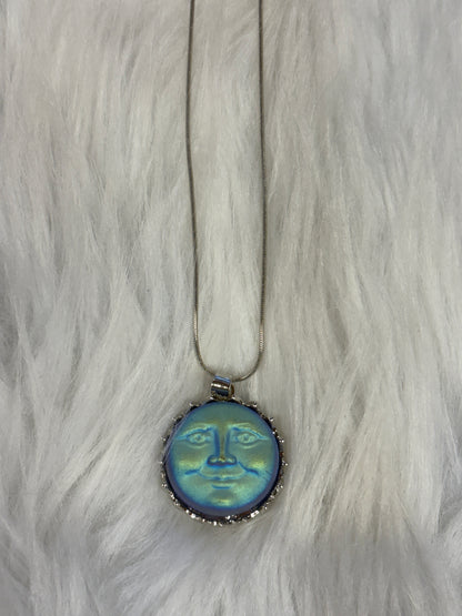 BLUE MOON FACE Pendant on a Silver chain Necklace
