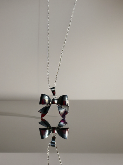 Silver Puff Bow Necklace – Cute Polished Bow Pendant on 16" Silver-Plated Chain