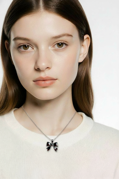 Silver Puff Bow Necklace – Cute Polished Bow Pendant on 16" Silver-Plated Chain