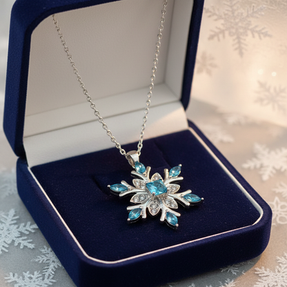 Blue Crystal Snowflake Necklace – Elegant Winter Pendant