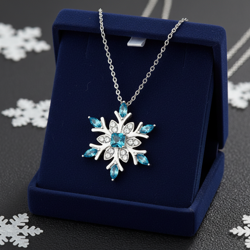 Blue Crystal Snowflake Necklace – Elegant Winter Pendant