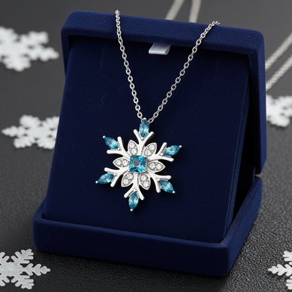 Blue Crystal Snowflake Necklace – Elegant Winter Pendant