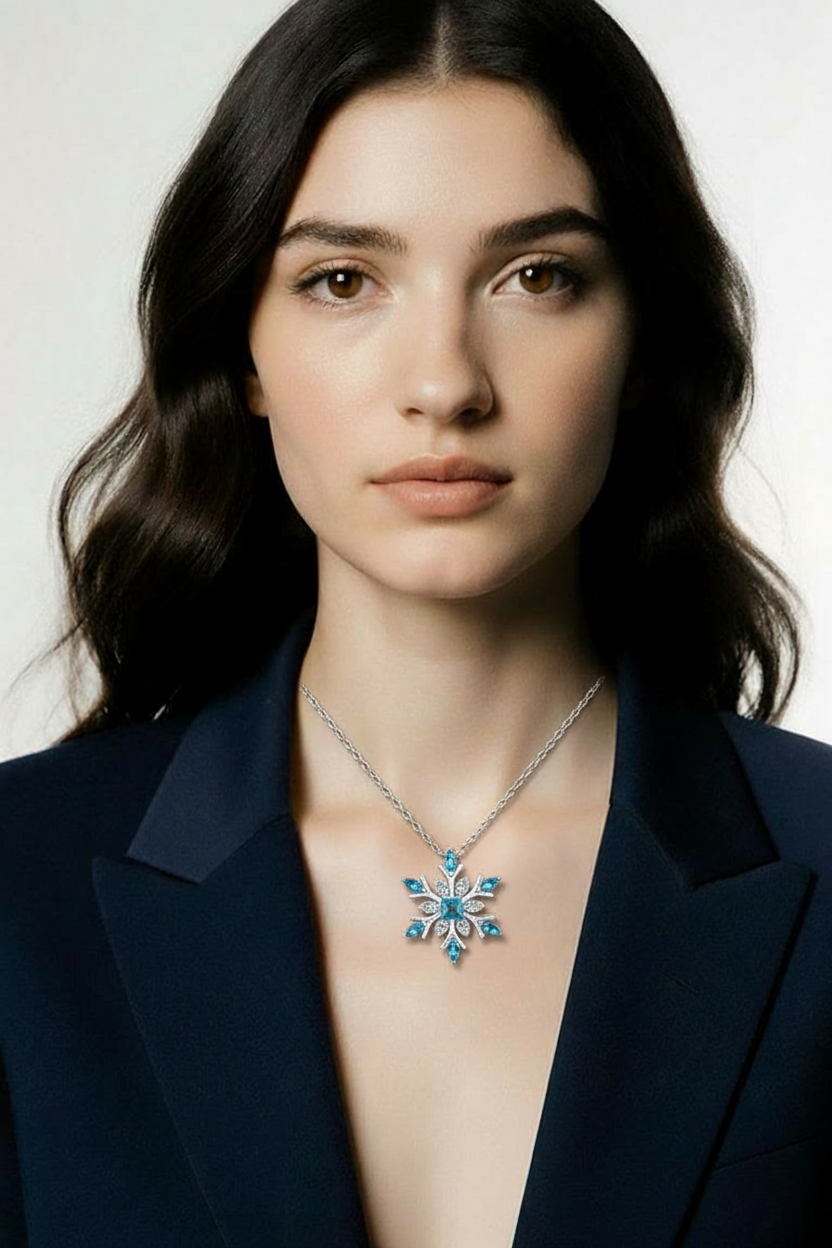 Blue Crystal Snowflake Necklace – Elegant Winter Pendant