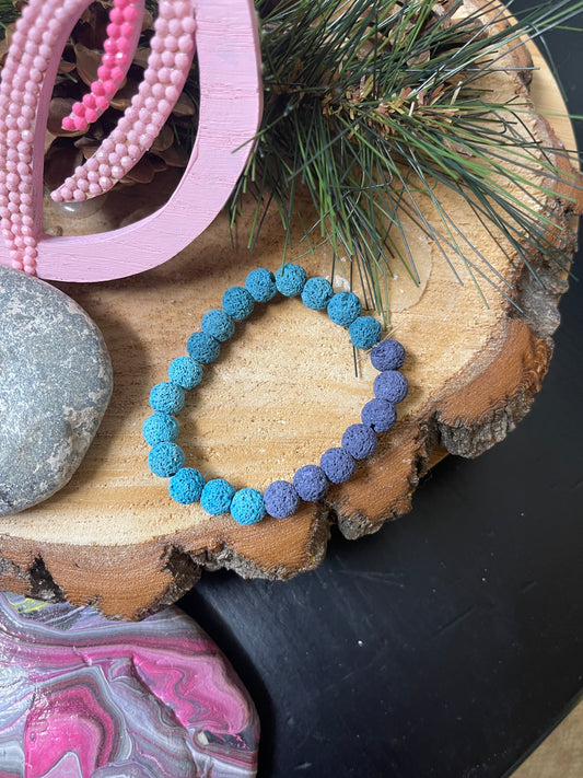 Dark Blue Ombre Natural Lava Rock  Beaded  Elastic/Stretch BraceletPink tiful of LOVE