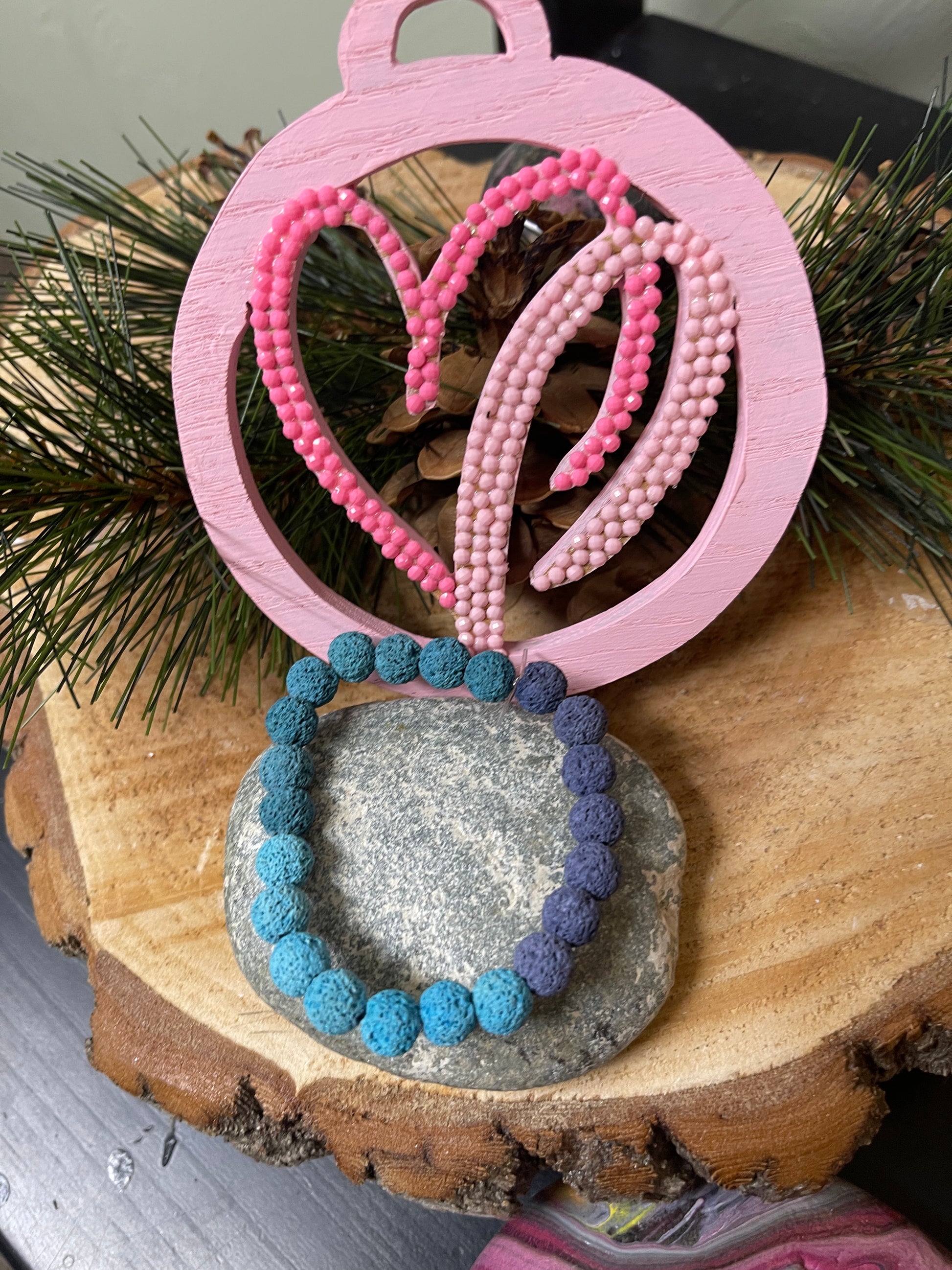 Dark Blue Ombre Natural Lava Rock  Beaded  Elastic/Stretch BraceletPink tiful of LOVE