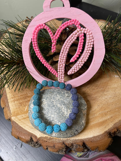 Dark Blue Ombre Natural Lava Rock  Beaded  Elastic/Stretch BraceletPink tiful of LOVE