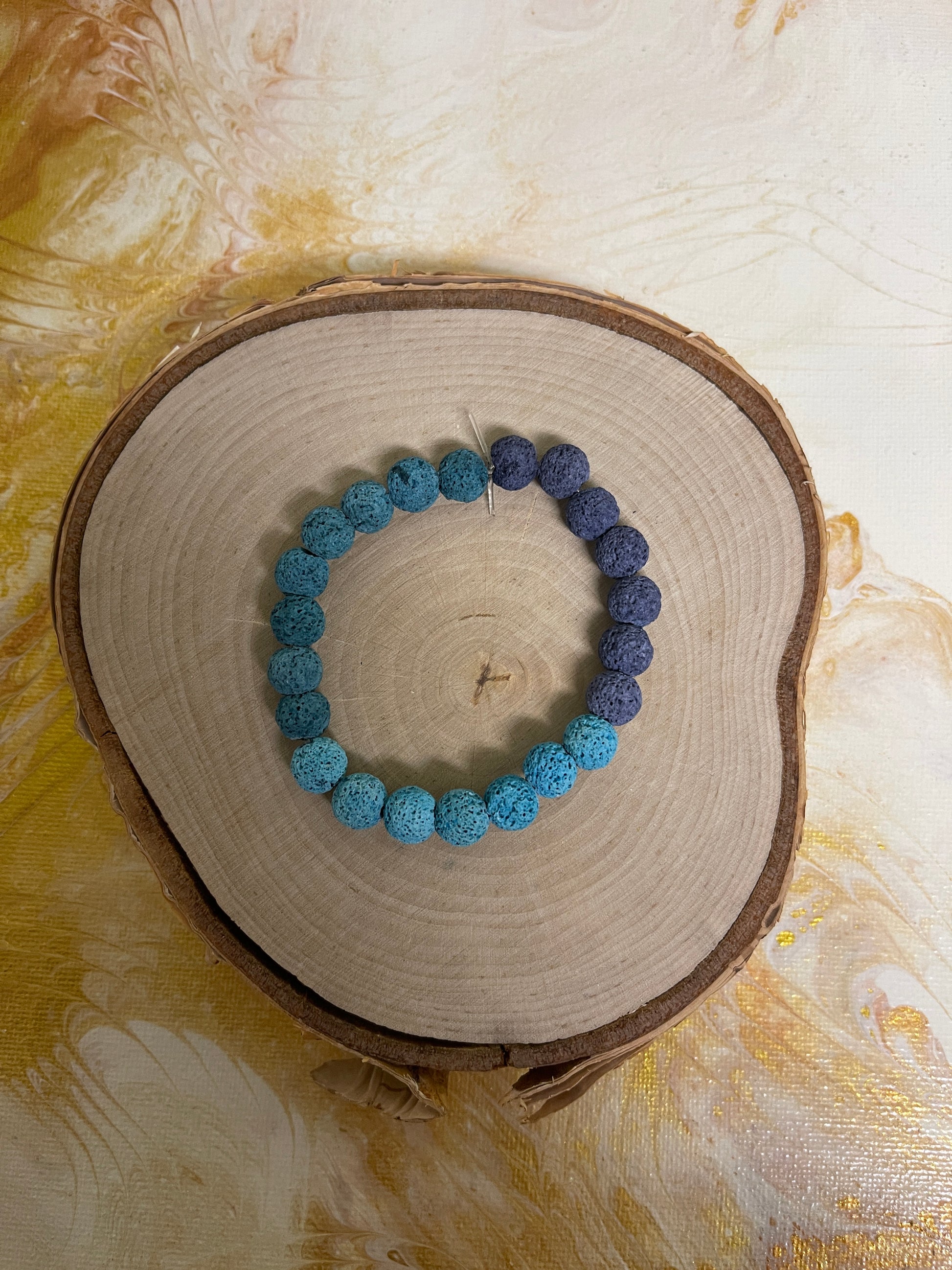 Dark Blue Ombre Natural Lava Rock  Beaded  Elastic/Stretch BraceletPink tiful of LOVE