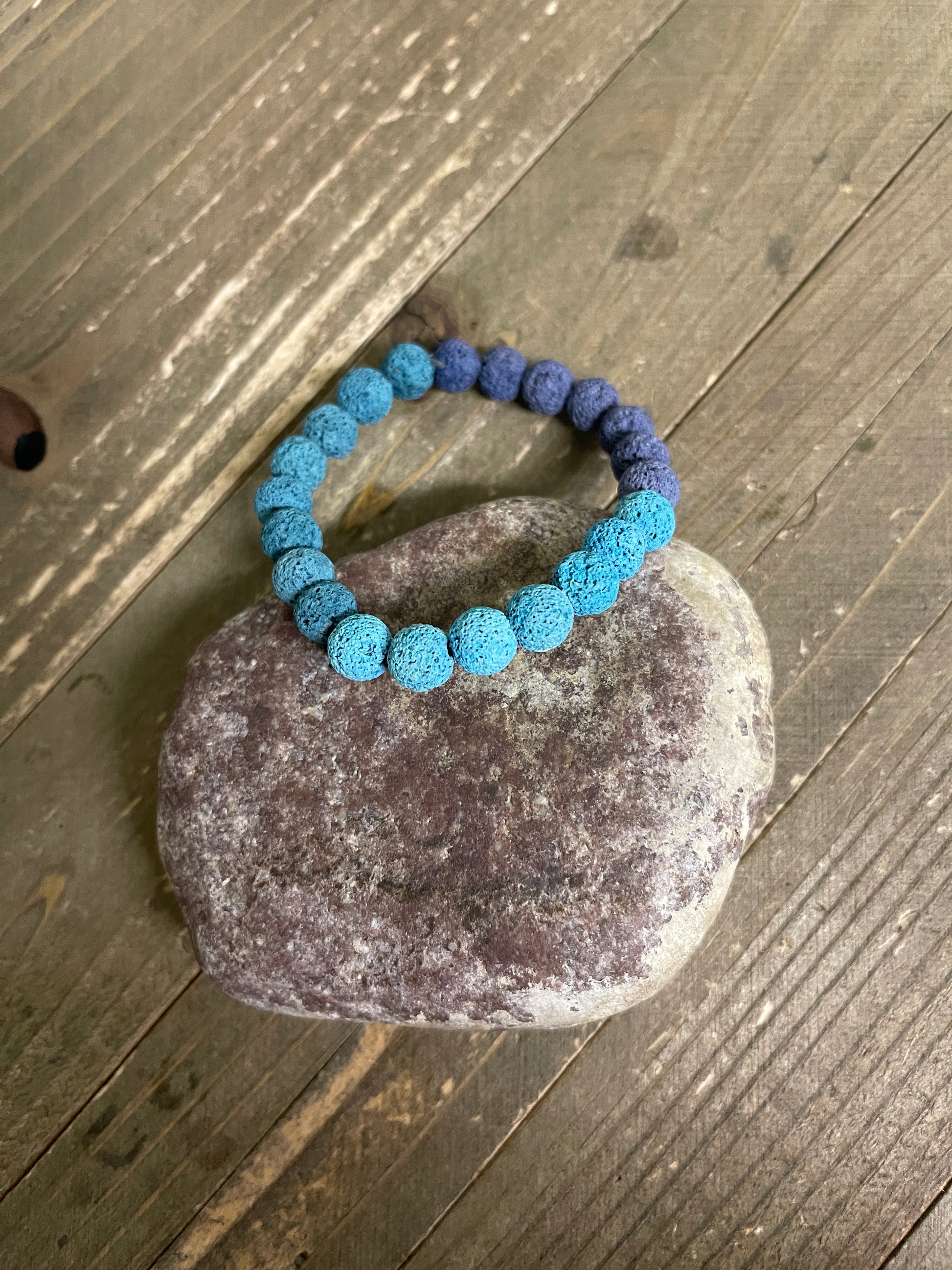 Dark Blue Ombre Natural Lava Rock  Beaded  Elastic/Stretch BraceletPink tiful of LOVE