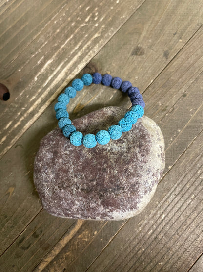 Dark Blue Ombre Natural Lava Rock  Beaded  Elastic/Stretch BraceletPink tiful of LOVE