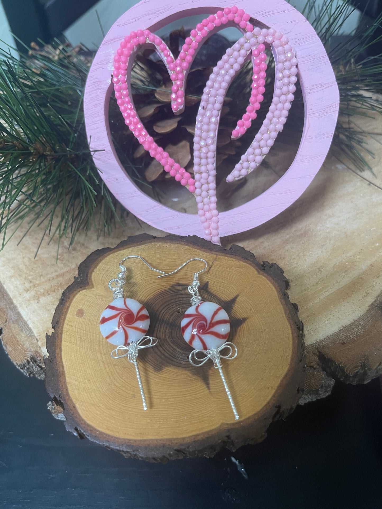 Christmas Peppermint Lollipop Wire Earrings