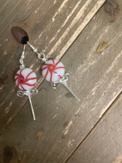 Christmas Peppermint Lollipop Wire Earrings