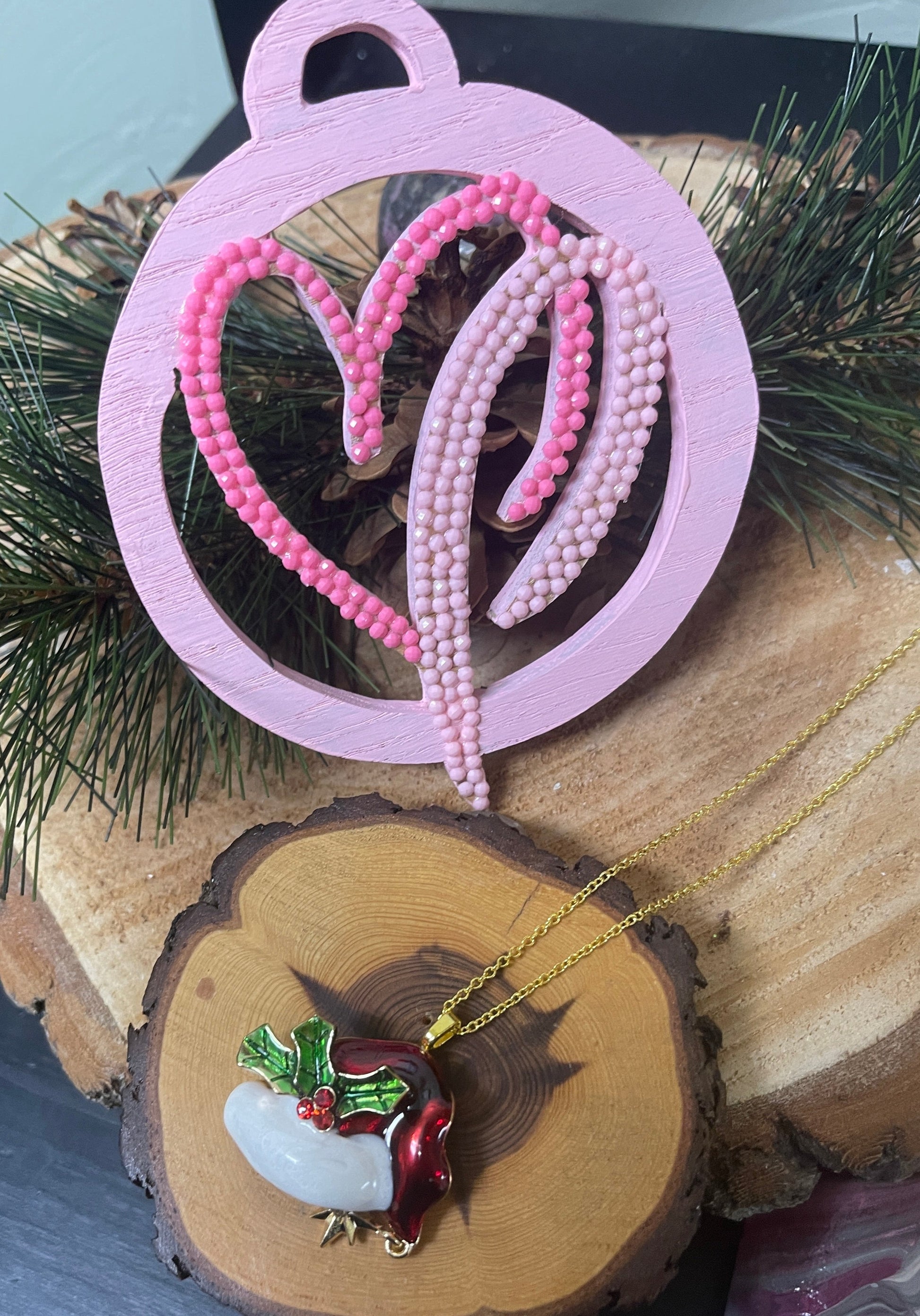 Christmas Santa's Hat Pendant on a Gold Chain NecklacePink tiful of LOVE
