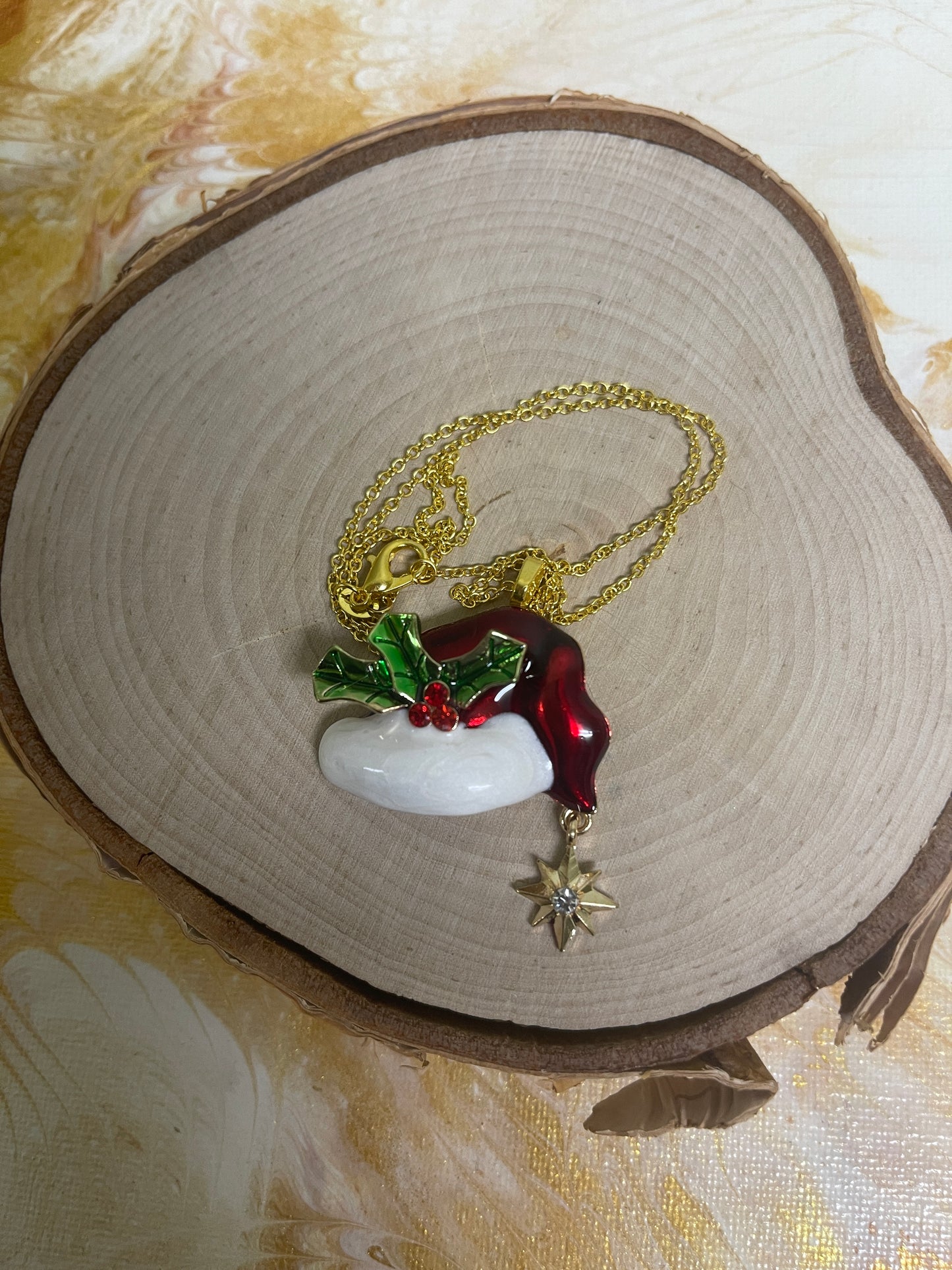 Christmas Santa's Hat Pendant on a Gold Chain Necklace