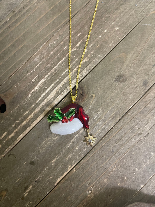 Christmas Santa's Hat Pendant on a Gold Chain NecklacePink tiful of LOVE