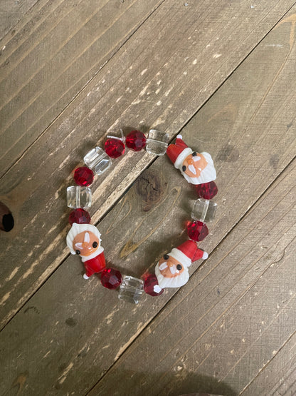 Christmas Red Santa Glass Beaded Elastic/Stretch Bracelet
