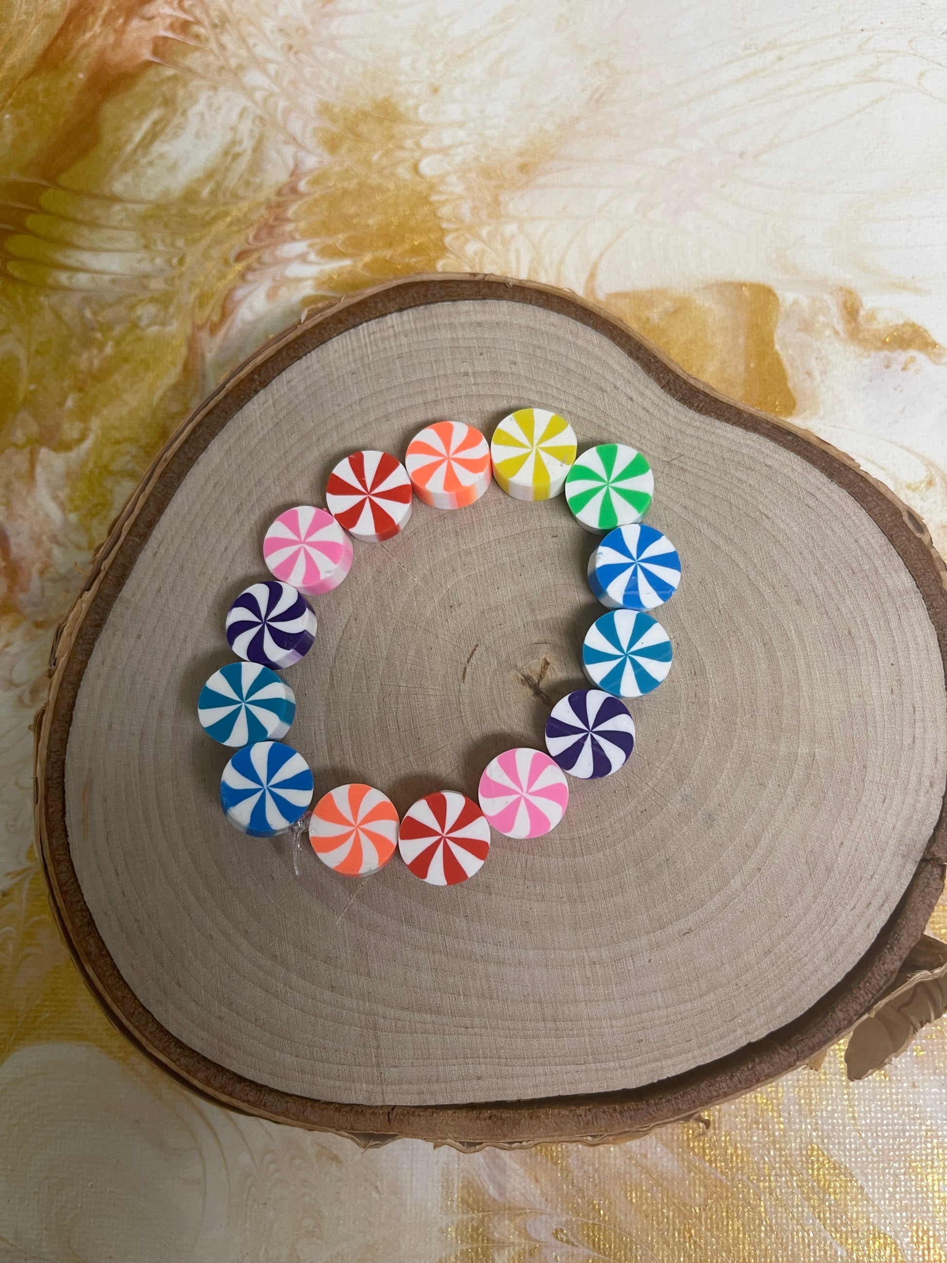 Rainbow Peppermint Clay Beaded Elastic/Stretch BraceletPink tiful of LOVE