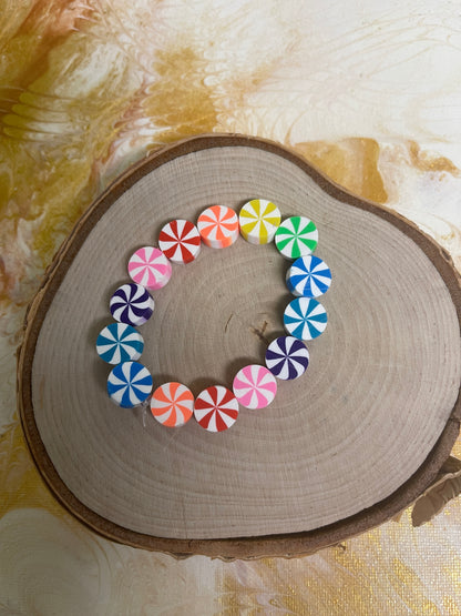 Rainbow Peppermint Clay Beaded Elastic/Stretch BraceletPink tiful of LOVE