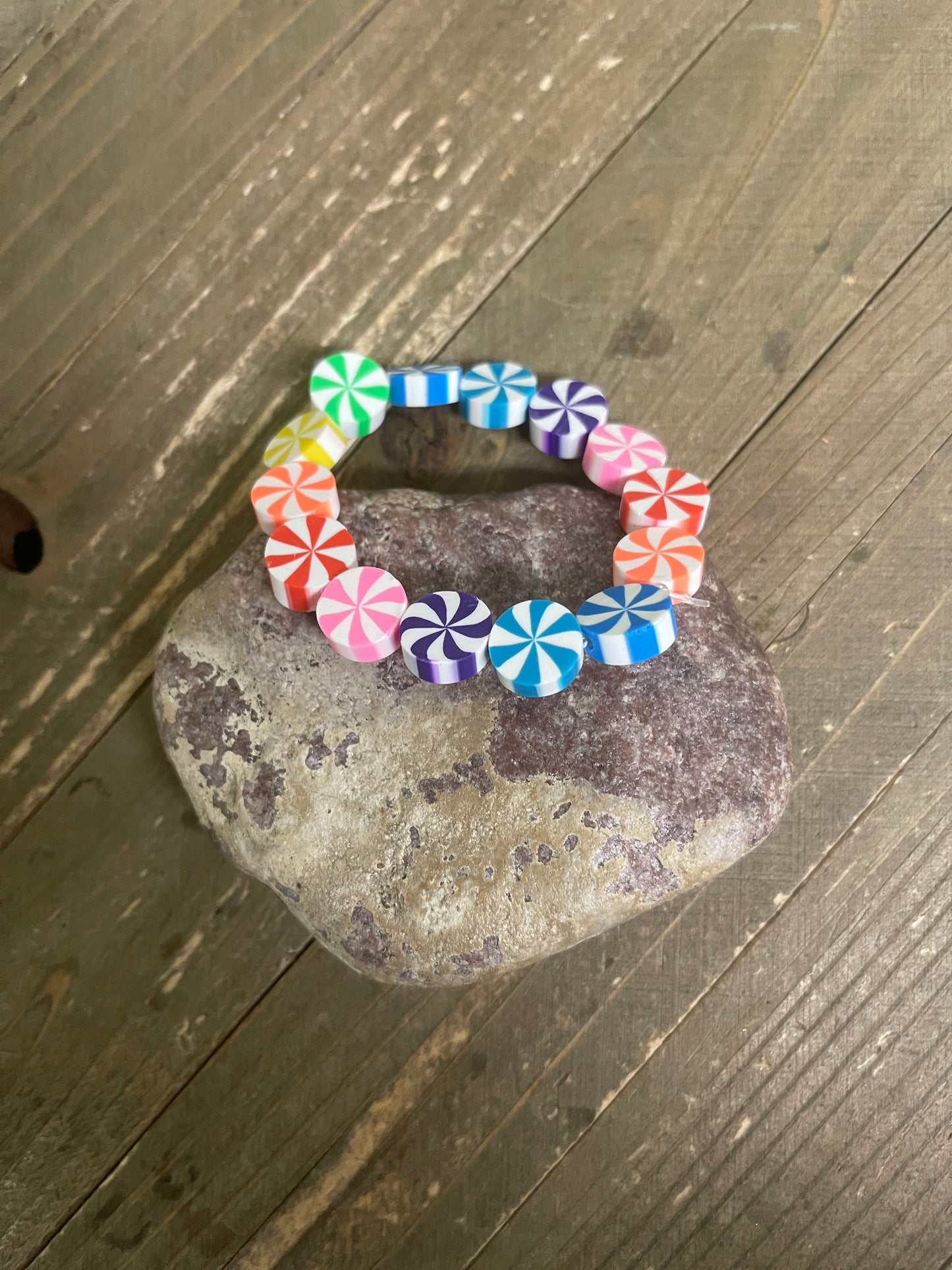 Rainbow Peppermint Clay Beaded Elastic/Stretch Bracelet