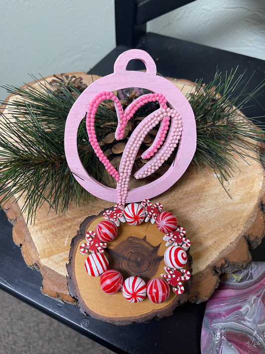 Christmas Bracelet-Candy Cane and Round Wooden Beaded Elastic/Stretch BraceletPink tiful of LOVE