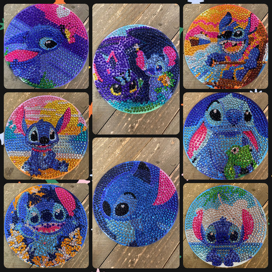 Stitch Diamond Art Coaster Set | Handmade Sparkling | Set of 8