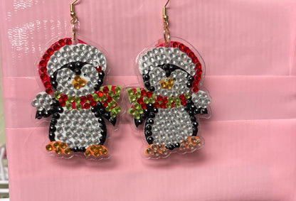 Christmas Earrings- Diamond Christmas Penguin Wire Earrings-23