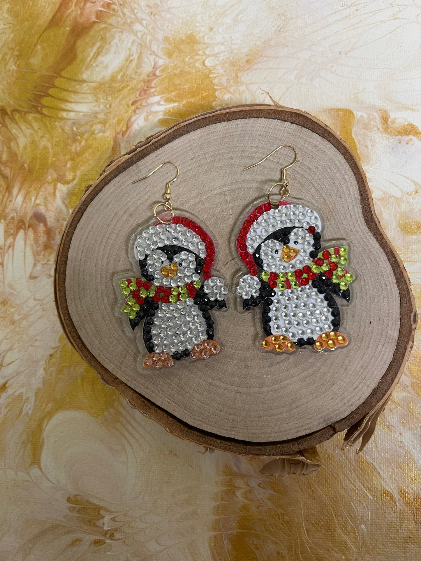 Christmas Earrings- Diamond Christmas Penguin Wire Earrings-23